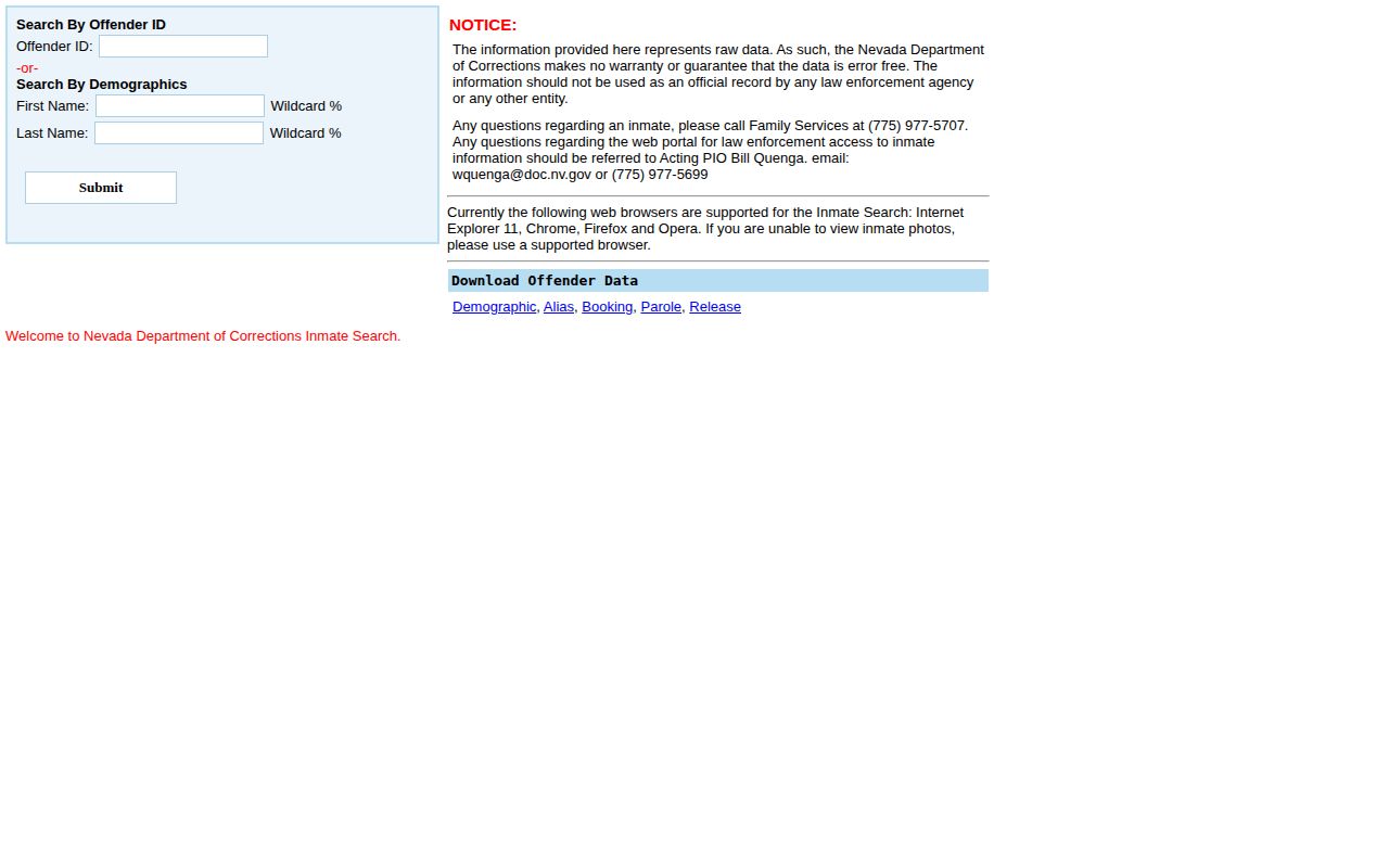 Churchill County related NDOC offender record lookup