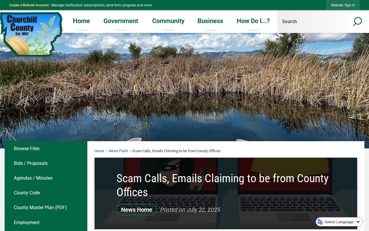 Churchill County official warrant scam warning record source